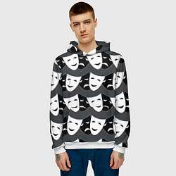 Толстовка-худи мужская Две маски, цвет: 3D-белый — фото 2