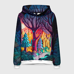 Толстовка-худи мужская Сказочный лес на закате солнца, цвет: 3D-белый