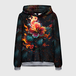 Толстовка-худи мужская Огненный цветок на темном фоне, цвет: 3D-меланж