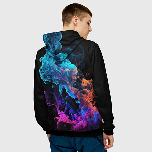 Мужская толстовка Неоновый цветной дым на черном фоне / 3D-Черный – фото 4