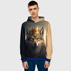 Толстовка-худи мужская Волк в золотой короне, цвет: 3D-синий — фото 2