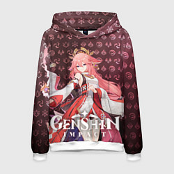 Толстовка-худи мужская Яэ Мико элементали, цвет: 3D-белый