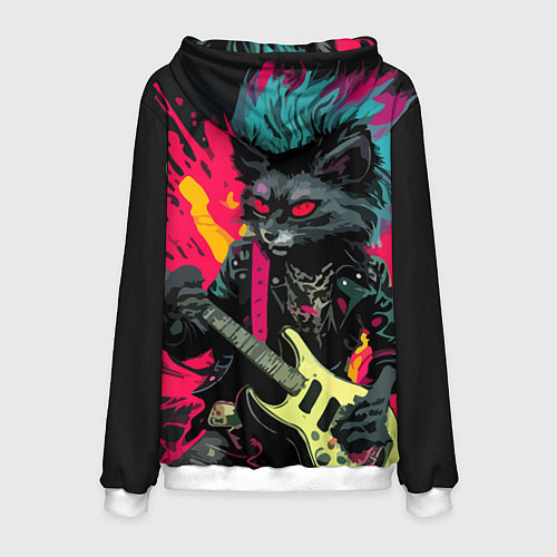 Мужская толстовка Rocker Cat on a dark background - C-Cats collectio / 3D-Белый – фото 2