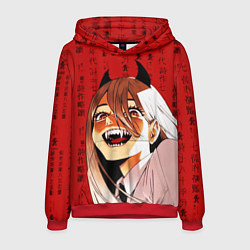 Толстовка-худи мужская Человек - бензопила Пауэр и иероглифы, цвет: 3D-красный