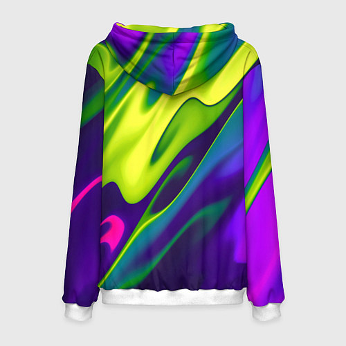 Мужская толстовка Сине-зелёное и фиолетовое абстрактное слияние / 3D-Белый – фото 2