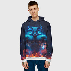 Толстовка-худи мужская Накаченный бык, цвет: 3D-белый — фото 2