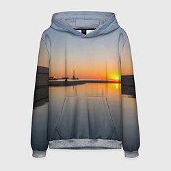 Толстовка-худи мужская Санкт-Петербург, закат на Финском заливе, цвет: 3D-меланж
