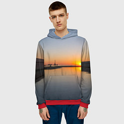 Толстовка-худи мужская Санкт-Петербург, закат на Финском заливе, цвет: 3D-красный — фото 2
