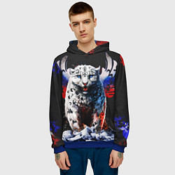 Толстовка-худи мужская Снежный барс и крылья орла в цветах триколора, цвет: 3D-синий — фото 2