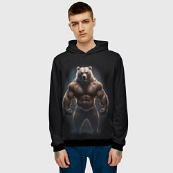 Толстовка-худи мужская Сильный медведь спортсмен, цвет: 3D-черный — фото 2