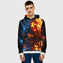 Толстовка-худи мужская Битва огней - два пламени, цвет: 3D-белый — фото 2