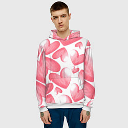 Толстовка-худи мужская Розовые акварельные сердца - паттерн, цвет: 3D-белый — фото 2