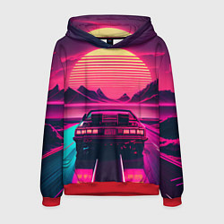 Толстовка-худи мужская Синтвейв закат и автомобиль, цвет: 3D-красный