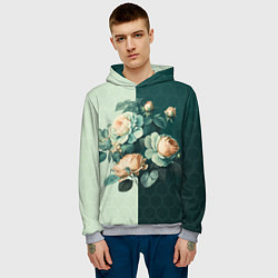 Толстовка-худи мужская Розы на зеленом фоне, цвет: 3D-меланж — фото 2