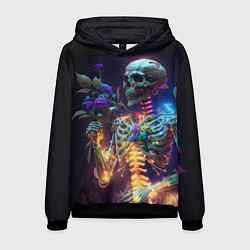Толстовка-худи мужская Светящийся скелет с цветами, цвет: 3D-черный