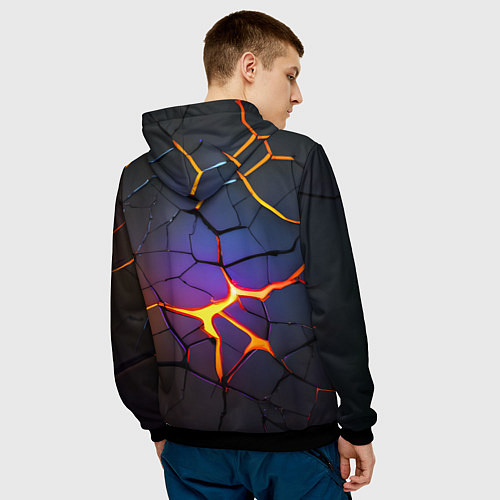 Мужская толстовка Неоновые трещины - лава / 3D-Черный – фото 4