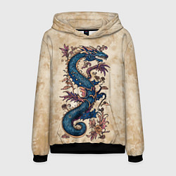 Толстовка-худи мужская Irezumi японский дракон-змей, цвет: 3D-черный