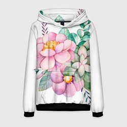 Толстовка-худи мужская Пастельные цветы - посередине, цвет: 3D-черный