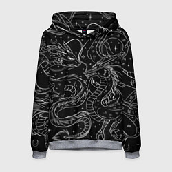 Толстовка-худи мужская Дракон - унесенные призраками: тату на черном, цвет: 3D-меланж