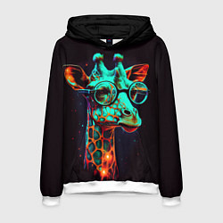 Толстовка-худи мужская Зеленый жираф в круглых очках, цвет: 3D-белый