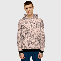 Толстовка-худи мужская Дракон - унесенные призраками: тату на бежевом, цвет: 3D-черный — фото 2