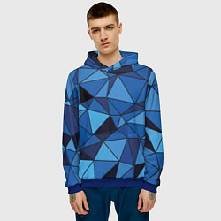 Толстовка-худи мужская Синие треугольники, абстракт, цвет: 3D-синий — фото 2