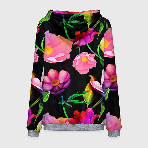 Мужская толстовка Skull on a background of flowers - irezumi / 3D-Меланж – фото 2