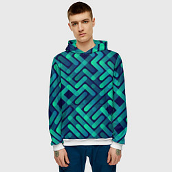 Толстовка-худи мужская Бирюзовые линии, цвет: 3D-белый — фото 2