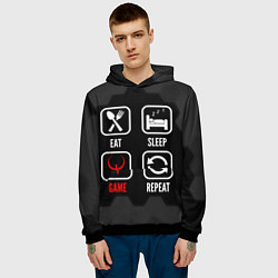 Толстовка-худи мужская Eat, sleep, Quake, repeat, цвет: 3D-черный — фото 2