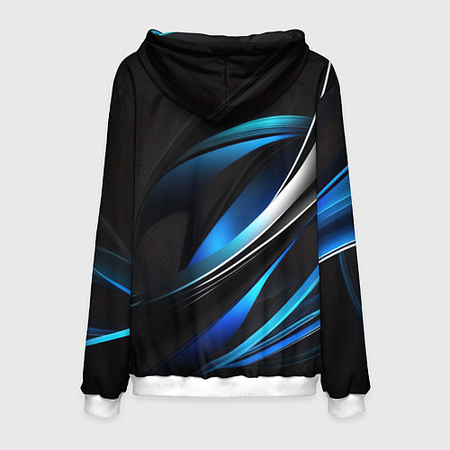 Мужская толстовка Абстрактные синие и белые линии на черном фоне / 3D-Белый – фото 2