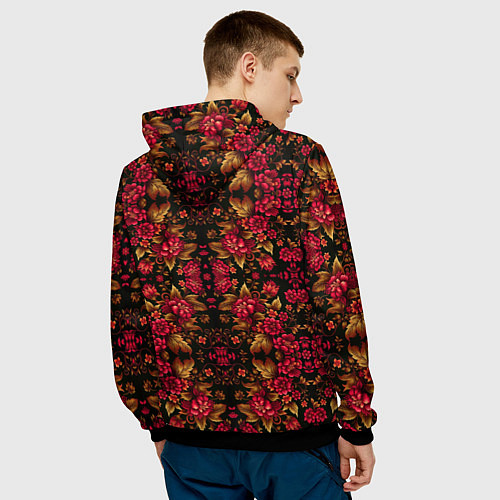 Мужская толстовка Растительный паттерн под хохлому / 3D-Черный – фото 4