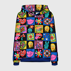 Толстовка-худи мужская Funny cartoon characters, цвет: 3D-синий