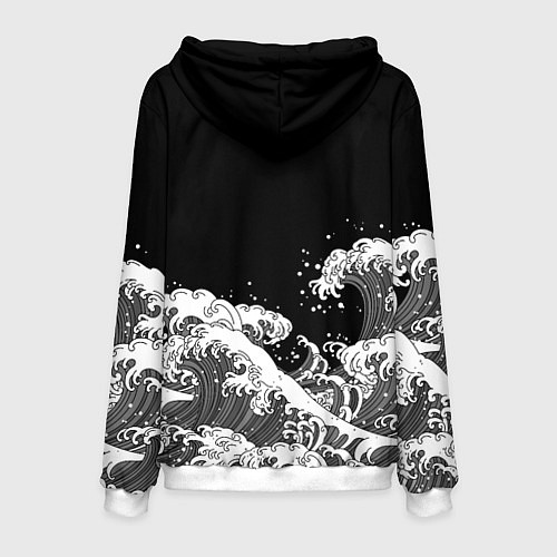 Мужская толстовка Японские волны на темном фоне / 3D-Белый – фото 2
