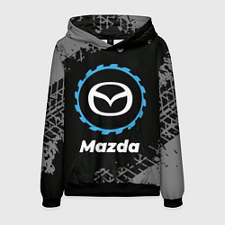 Толстовка-худи мужская Mazda в стиле Top Gear со следами шин на фоне, цвет: 3D-черный