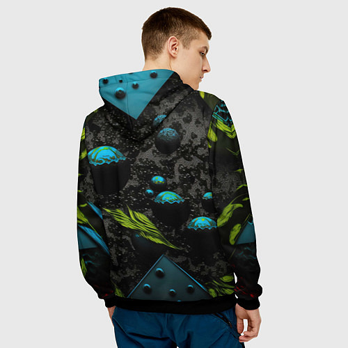Мужская толстовка Зеленые абстрактные листья / 3D-Черный – фото 4