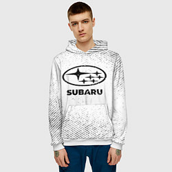 Толстовка-худи мужская Subaru с потертостями на светлом фоне, цвет: 3D-белый — фото 2