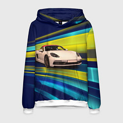 Толстовка-худи мужская Спорткар Porsche в движении, цвет: 3D-белый