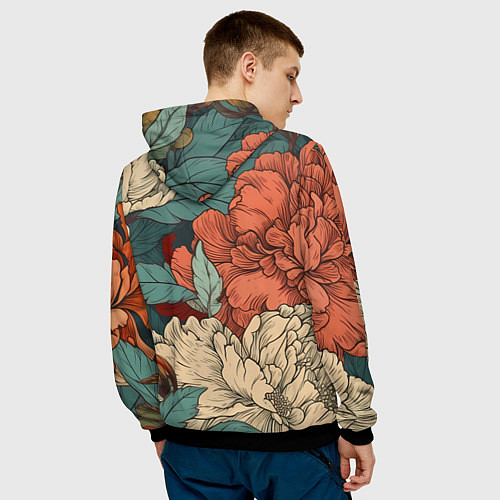 Мужская толстовка Цветущие пионы / 3D-Черный – фото 4
