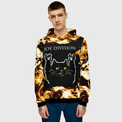 Толстовка-худи мужская Joy Division рок кот и огонь, цвет: 3D-черный — фото 2
