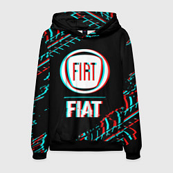 Толстовка-худи мужская Значок Fiat в стиле glitch на темном фоне, цвет: 3D-черный