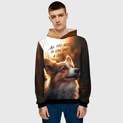 Толстовка-худи мужская Любовь и корги, цвет: 3D-черный — фото 2