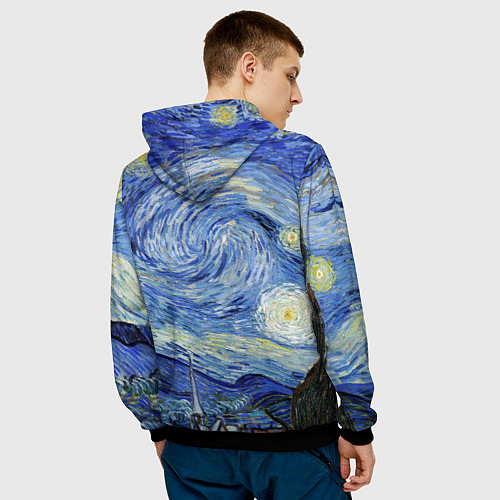 Мужская толстовка Кот Бегемот на примусе в Звездной ночи / 3D-Черный – фото 4