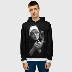Толстовка-худи мужская Красивая монашка с длинной сигаретой, цвет: 3D-белый — фото 2