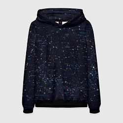 Толстовка-худи мужская Звездное небо созвездия, цвет: 3D-черный