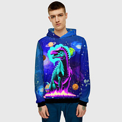 Толстовка-худи мужская Динозавр в космосе - неоновое свечение, цвет: 3D-черный — фото 2