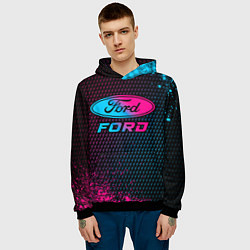 Толстовка-худи мужская Ford - neon gradient, цвет: 3D-черный — фото 2
