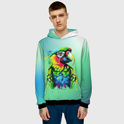 Толстовка-худи мужская Разноцветный попугай, цвет: 3D-черный — фото 2
