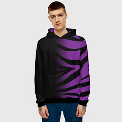 Толстовка-худи мужская Фиолетовый с черными полосками зебры, цвет: 3D-черный — фото 2