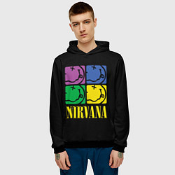 Толстовка-худи мужская NIRVANA - смайлы, цвет: 3D-черный — фото 2