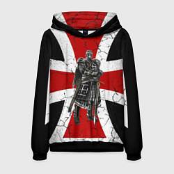 Толстовка-худи мужская Рыцарь на фоне мальтийского креста, цвет: 3D-черный